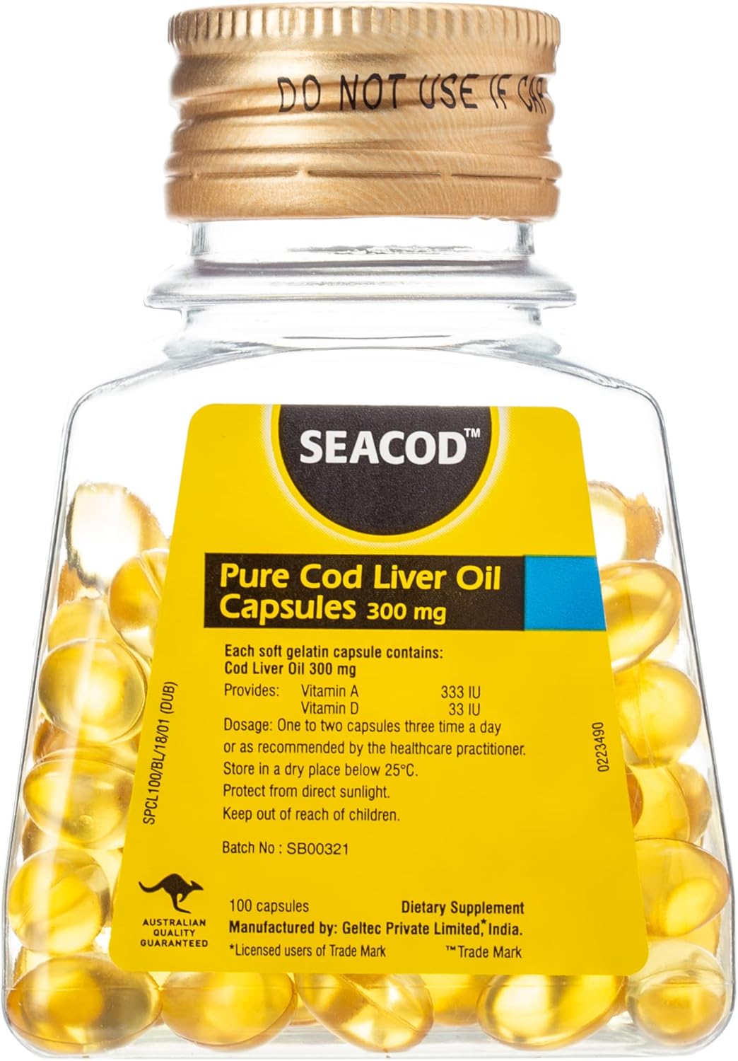 Seacod Pure Cod Liver Oil 300 mg, 100 softgel capsules Buy Online at