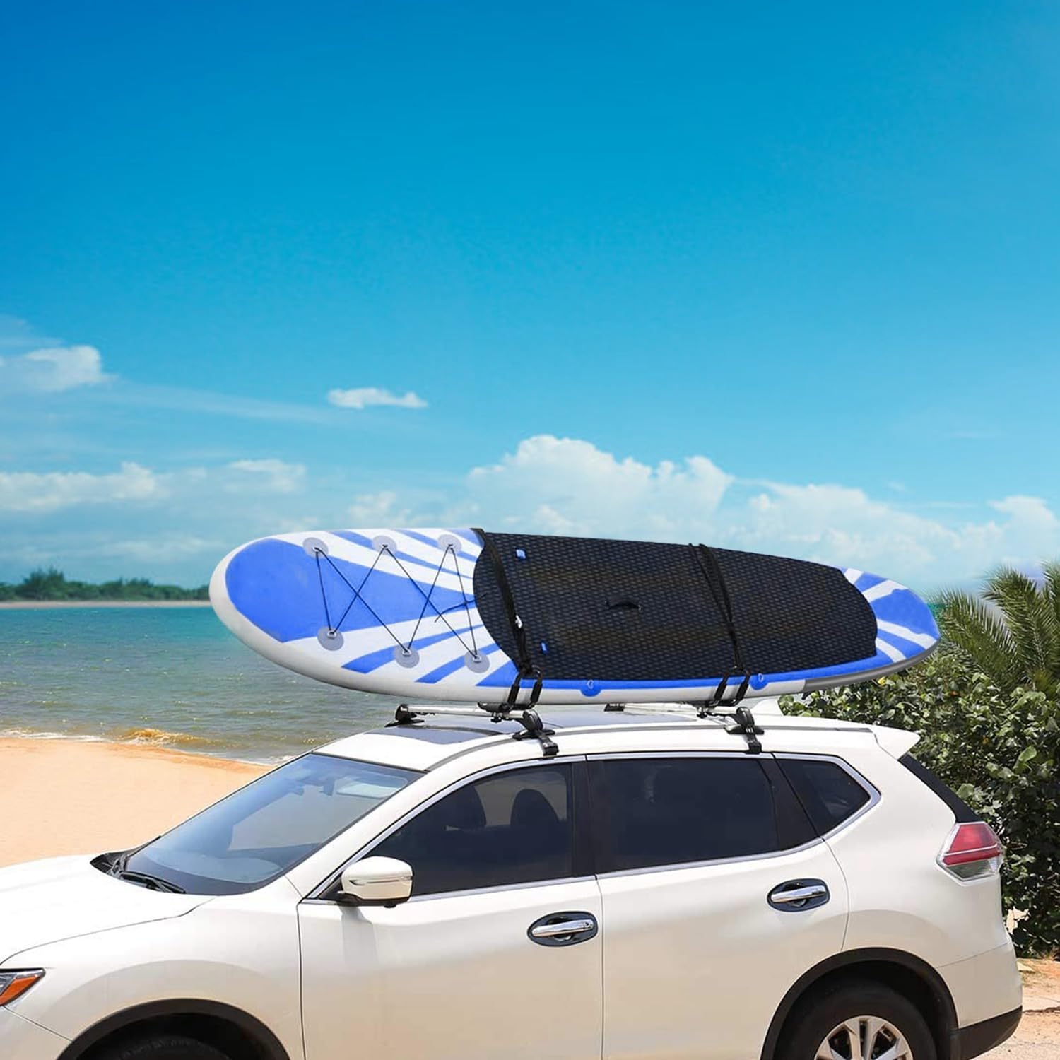 Universal Rack, 1 Pairs-Bar Rack HD Kayak Carrier for Canoe, Paddle Boards, Skiboard, Surfboard Mount Car SUV Crossbar with 2 pcs Tie Down Straps