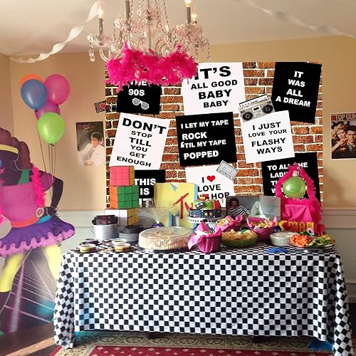 Miniatura 6 de Fondo de pared de ladrillo rojo de los años 90, tema de regreso a los 90, telón de fondo de fiesta de música, hip hop, graffiti blanco y negro,