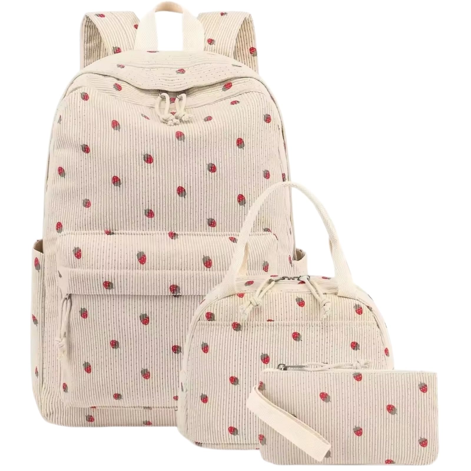 Mochila Viaje Cabina Black White Floral 3-in-1 Set Escolar Resistente Al Agua con Bolso De Almuerzo Y Estuche Lápiz para Niñas