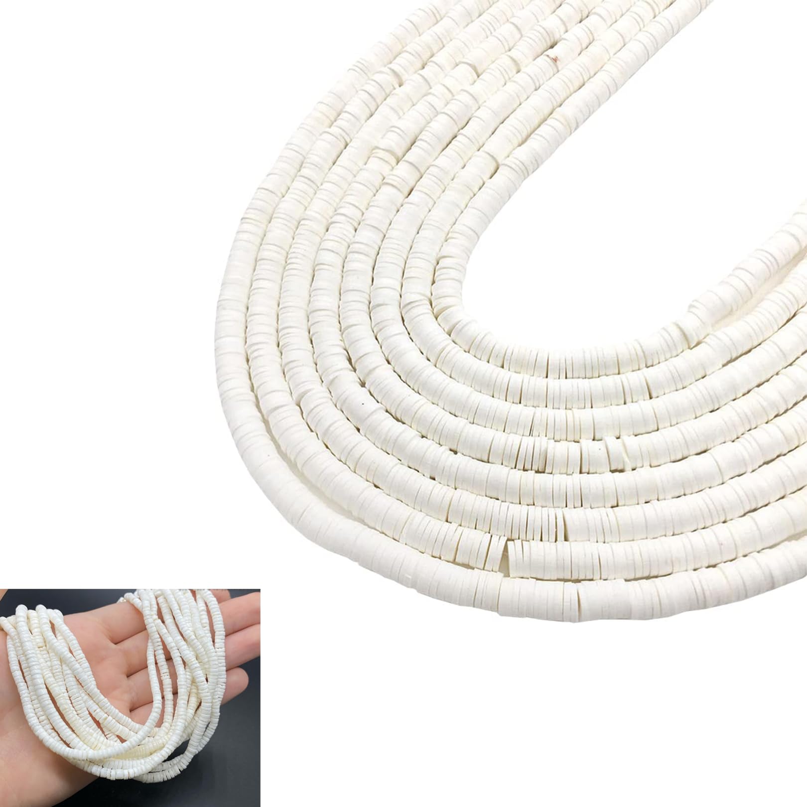 1300 Pcs Flat Clay Beads, 6mm Polymer Beads Disc Bracelet Jewelry Making Round for Necklace Earring Pendant and Anklet Craft Making, 325 4 Strand (White)