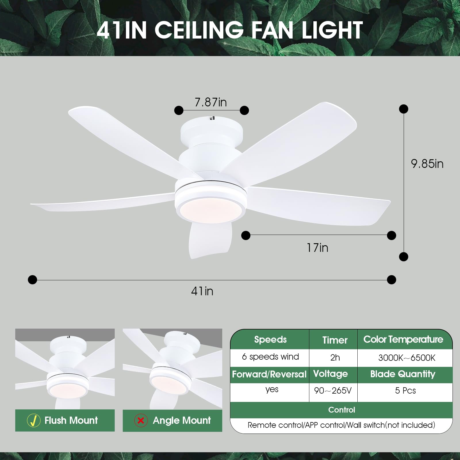 Kviflon Ventilateur Plafond avec Lumiere Silencieux 104 cm, Ventilateur de Plafond Avec Telecommande et APP, Plafonnier Ventilateur Led pour Chambre Salon Cuisine, Pales en ABS, Moteur CC, Blanc - 5