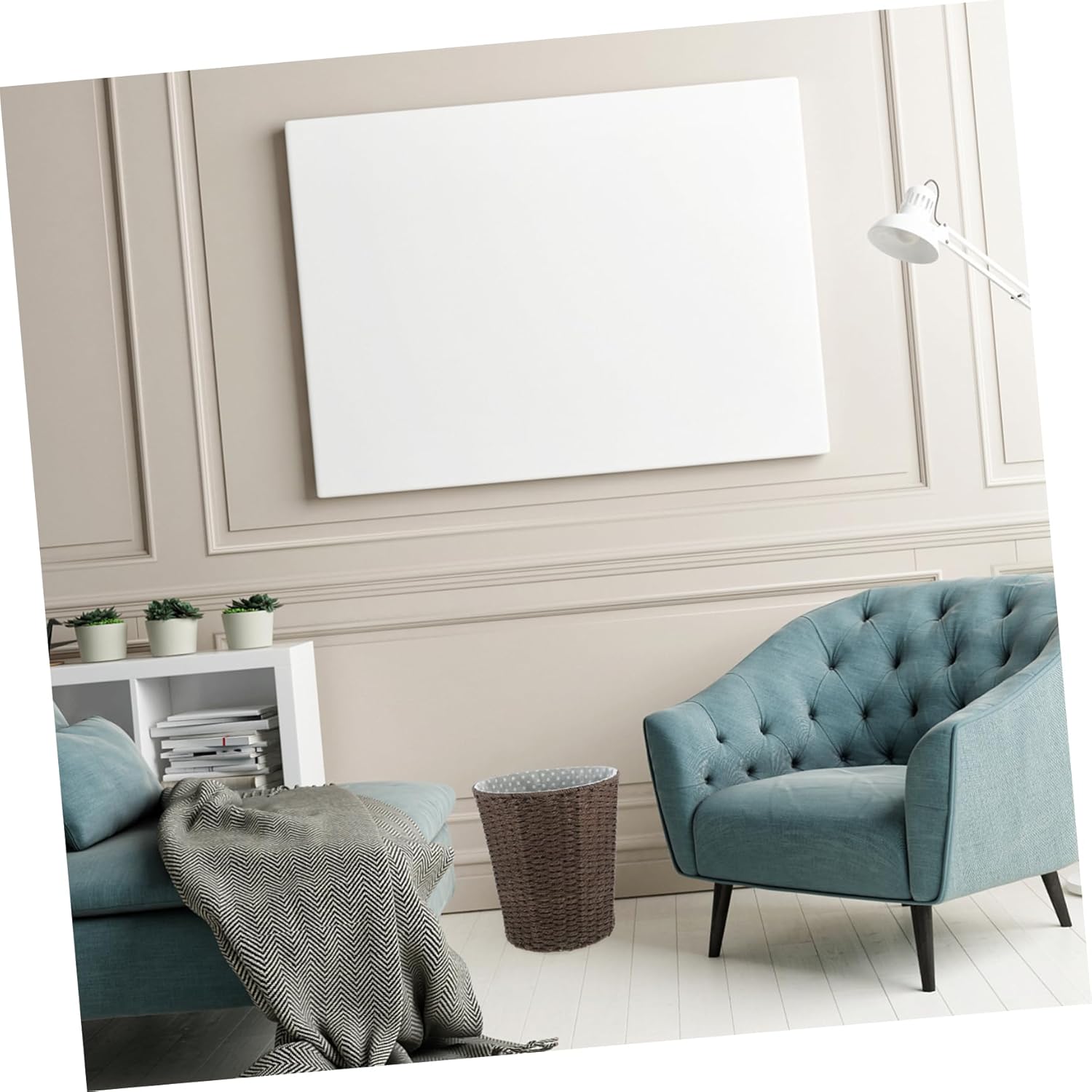 IMIKEYA Farmhouse Woven Trash Basket with Flax and Rope Material Large Capacity Laundry Storage Bin with Removable Fabric Liner Lightweight Rustic Wastebasket for Home Organization