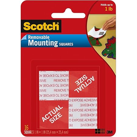 Scotch Removable Mounting Squares, Grey, 1 in. x 1 in., Holds up to 1lb., 16-Squares