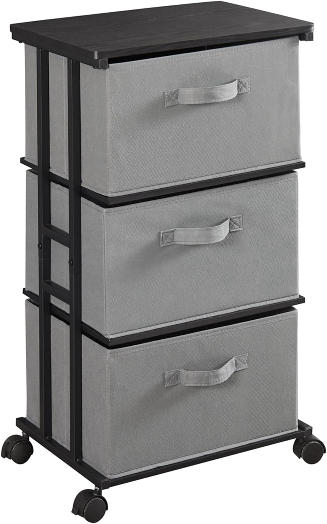 Dresser Tower with 3 Drawers for Bedroom, Fabric Storage Organizer Unit, Chest of Drawers with with WoodTop, Small Vertical Storage for Guest Room, Closet, Entryway, Nursery (Grey)