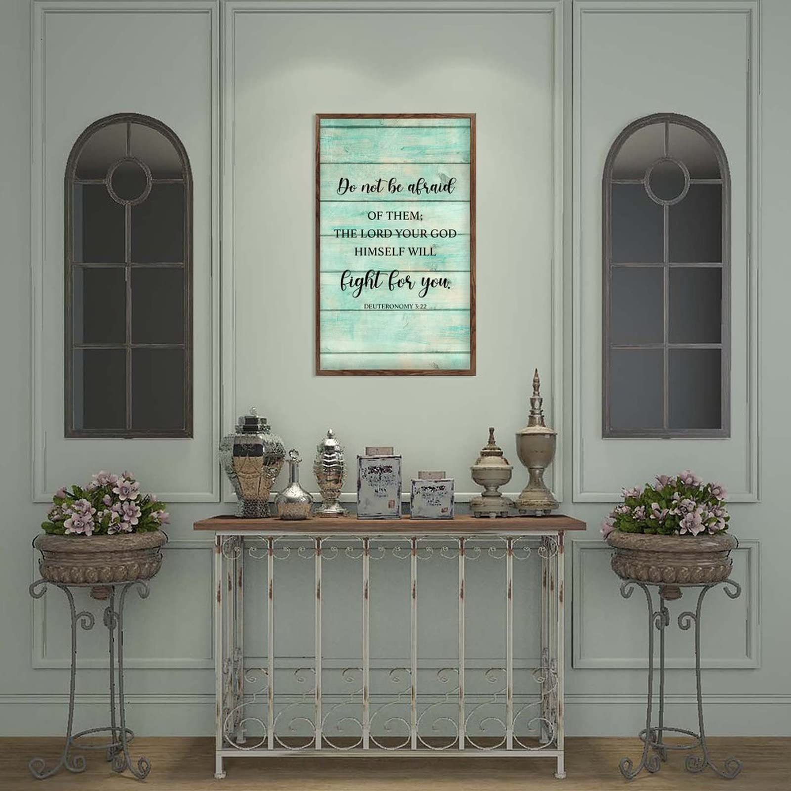 Inspirational Gifts Bibelvers Wanddeko Don't Be Afraid Of Them The Lord Your God Himself Will Fighting For You, Holzschild für Schlafzimmer, Dekoration, Küche, Badezimmer, Schild, gerahmt, 33 x 56 cm