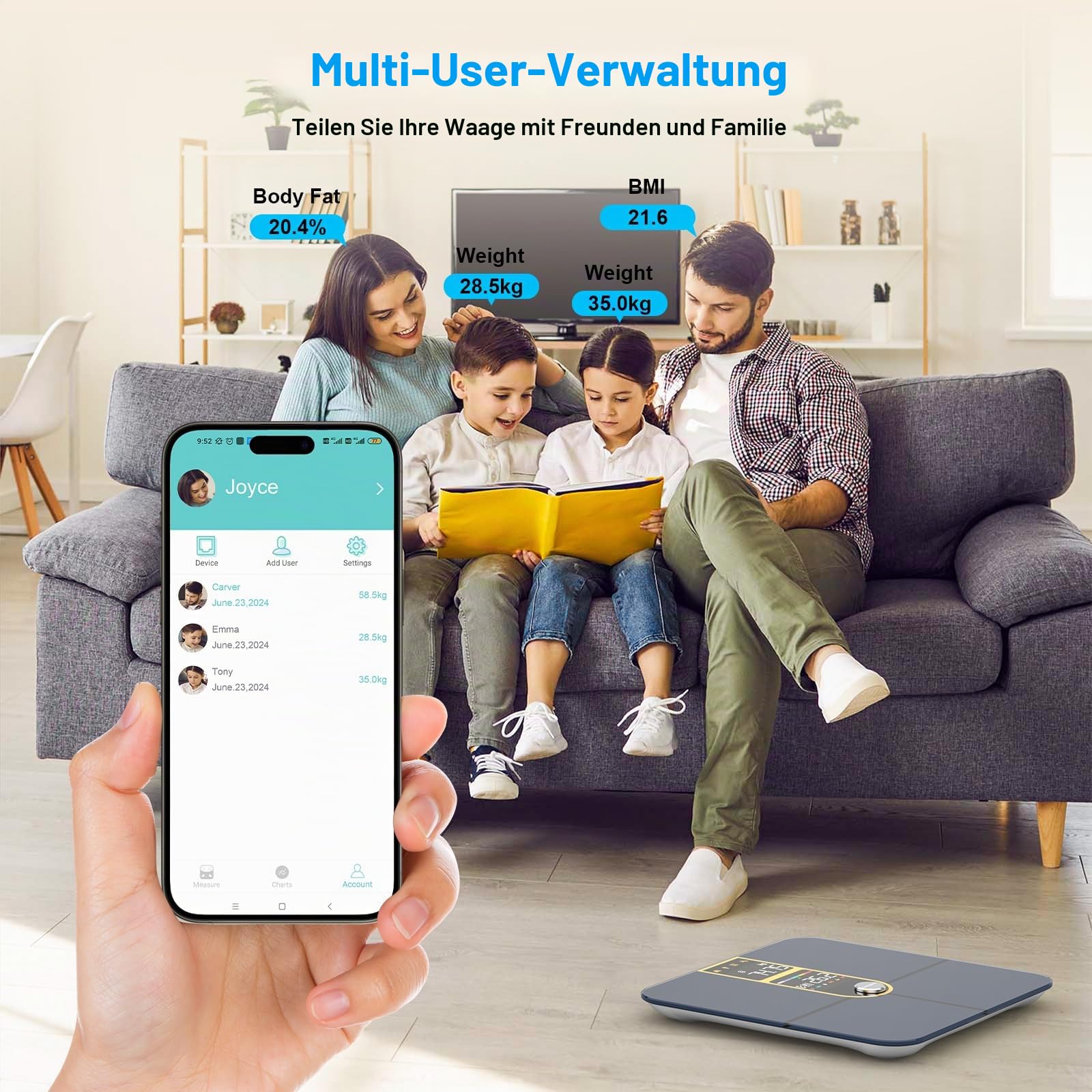 Healthkeep Personenwaage, angeschlossen, Bluetooth, mit 2 VA-Bildschirmen und ITO-Beschichtungstechnologie, 16 Körperdaten mit Herzfrequenz, App, für Android und iOS 180 kg/400 lb, goldfarben