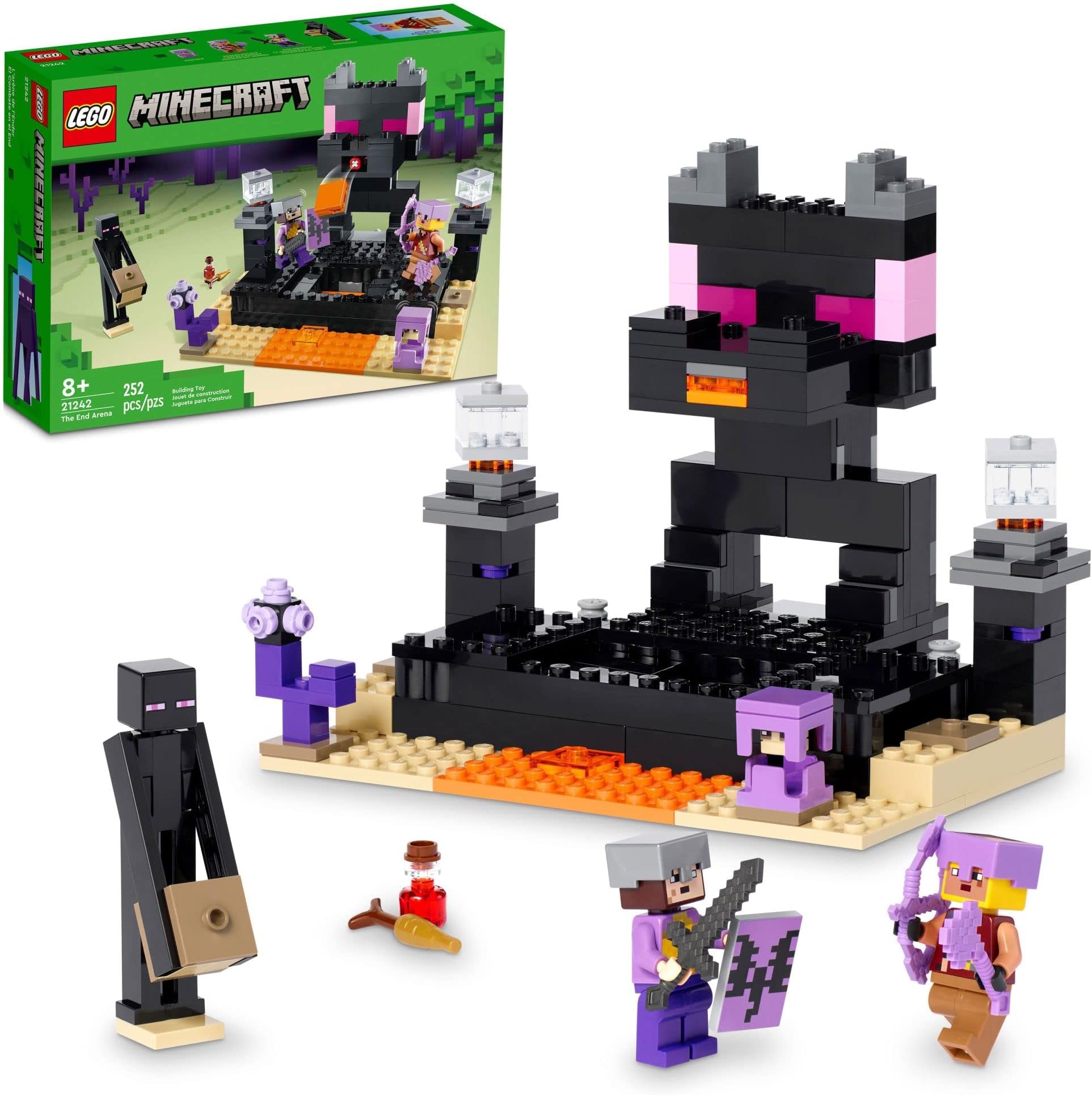 LEGO Minecraft The End Arena 21242, Player-vs-Player Battle Playset with Lava, Ender Dragon and Enderman Figures, Action Toys for Kids 8 Plus Years Old