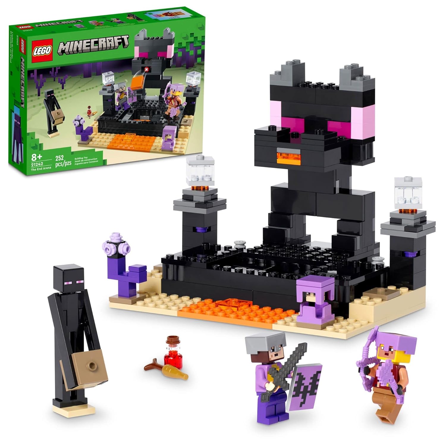LEGO Minecraft The End Arena 21242 Player-vs-Player Battle Playset with Lava Ender Dragon and Enderman Figures Action Toys