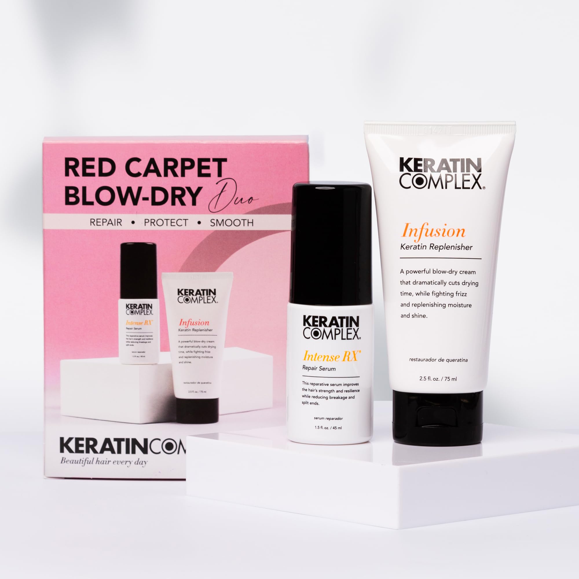 Keratin Complex - Red Carpet Blow Dry Kit -Infusion Keratin Replenisher, 2.5 fl oz & Intense RX Repair Serum, 1.5 fl oz