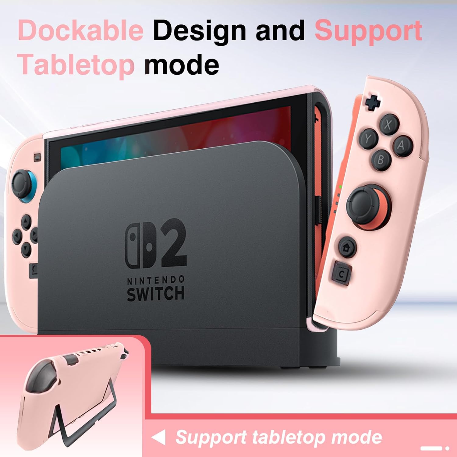 Moginno Switch 2 Accessories Bundle for Nintendo 2025, 11-in-1 Game Kit: Carrying Case, Screen Protectors with Alignment Frame, Dockable Console Protective Cover Shell, Thumb Grip for Joycon, Pink - Image 5