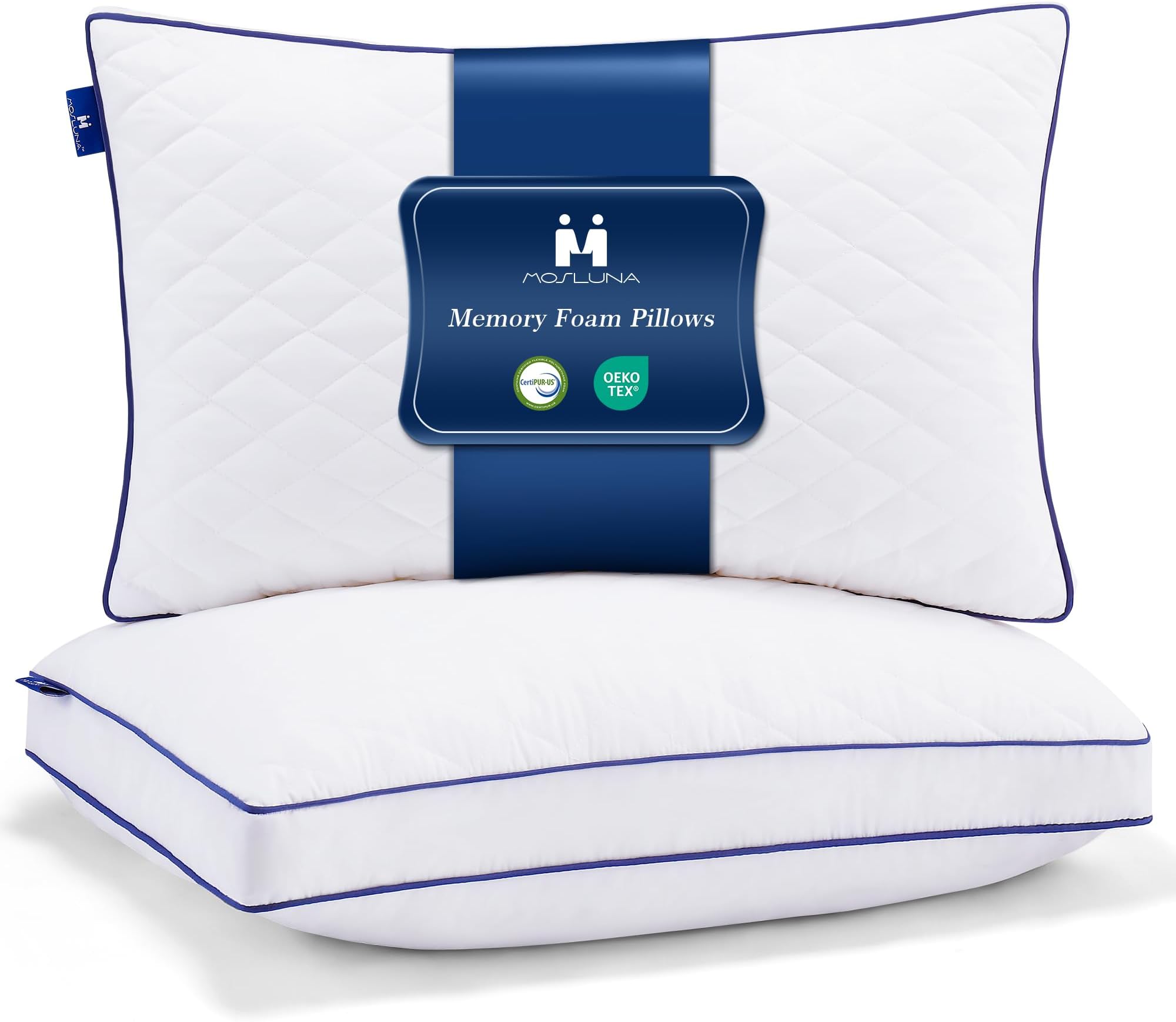 Shredded Memory Foam Pillows Standard Size Set of 2, Soft Bed Pillow for Side and Back Sleepers, Medium Firm Pillows 2 Pack with Gusset(20"x26")