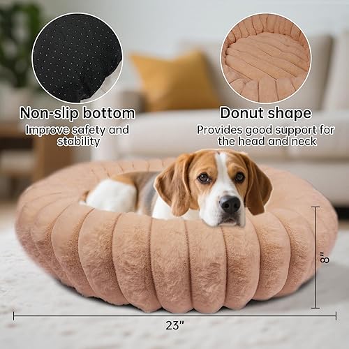 Miniatura 2 de Cama en forma de dona para perros y gatos, lujosa y cómoda cama de pelo sintético de conejo para mascotas, cama redonda antiansiedad calmante para