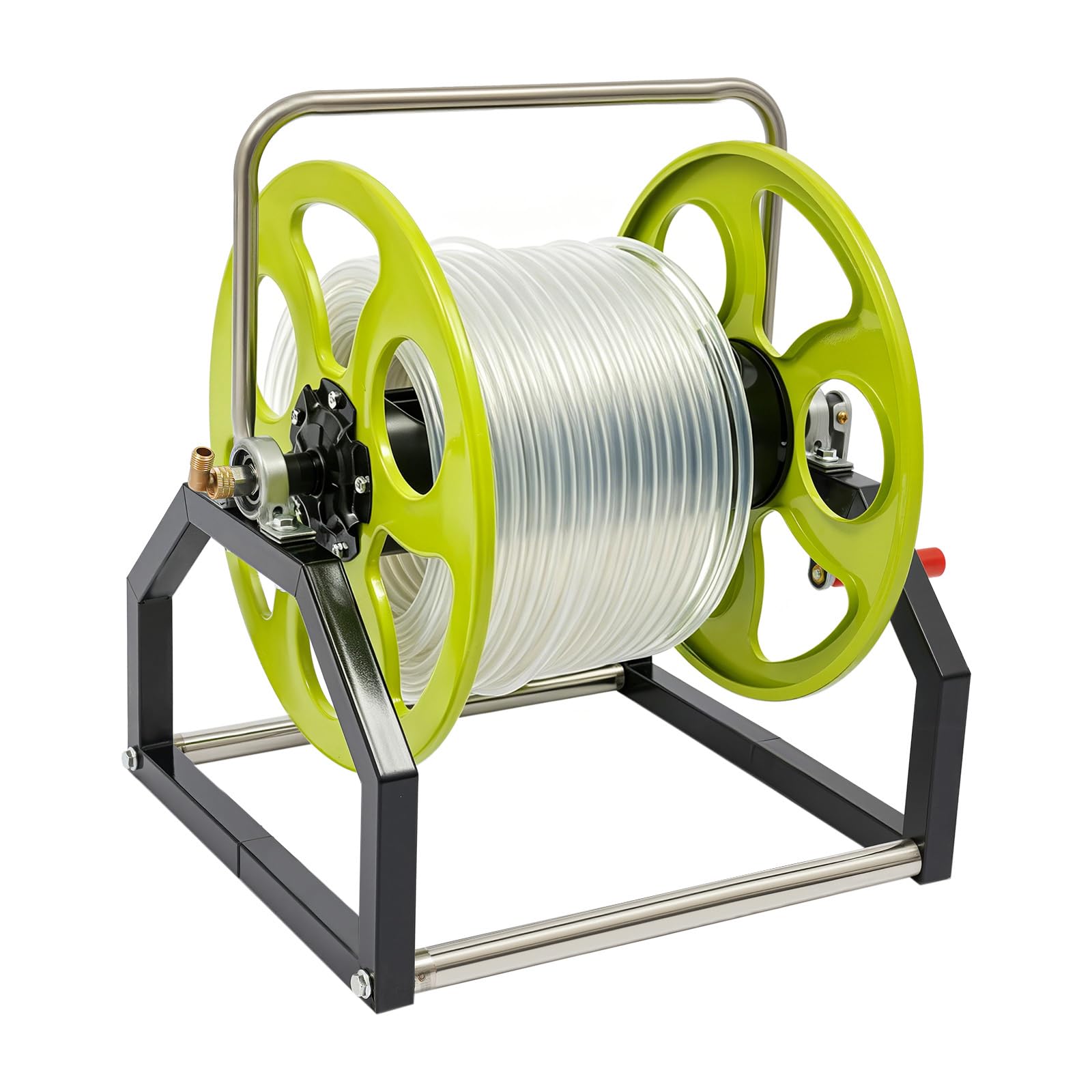 Carrete de manguera de jardín resistente, carrete de manguera de metal para montaje en suelo/pared para carrete de manguera de 5/8 pulgadas, soporta hasta 328 pies (manguera no incluida)
