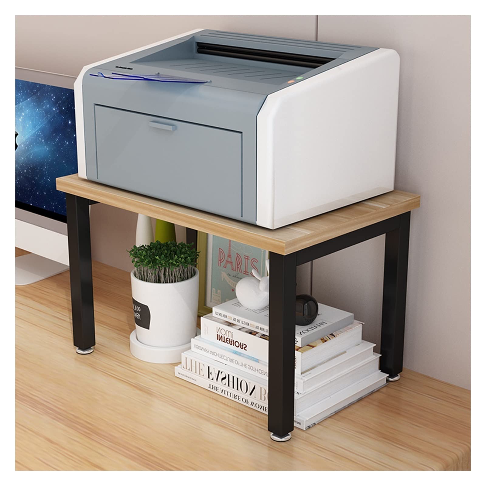 Stand di Stampa per Ufficio Stampante Scrivania Stand con Storage Kitchen Shelf Desk Office Home Desktop Desktop Desk 2 Layer Fax Rack Home Office Archiviazione e archiviazione Staffa Scanner Fax