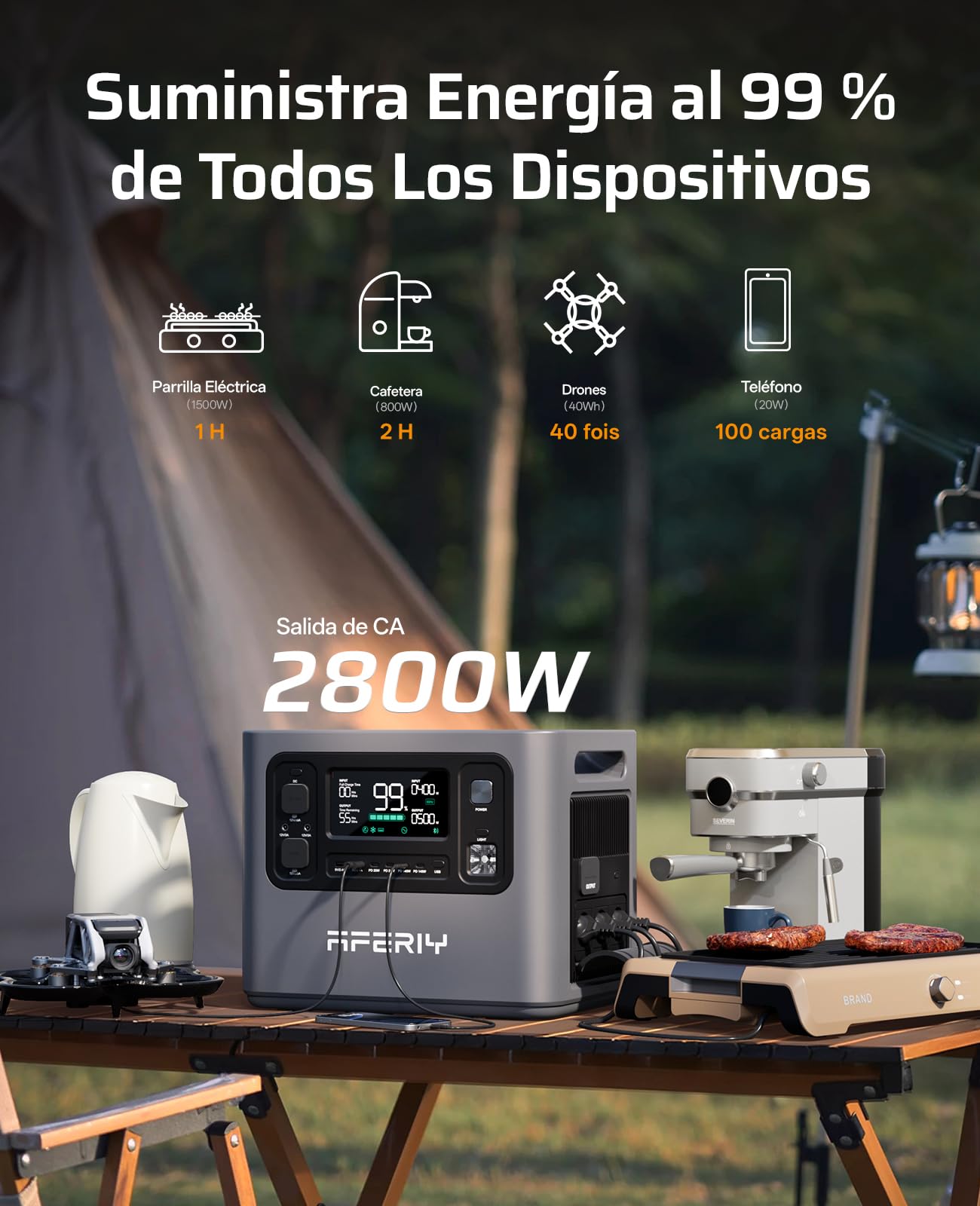 AFERIY 4096Wh - Generador eléctrico (2800 W, con 1 batería adicional, estación eléctrica portátil, capacidad ampliable, generador solar para uso doméstico/autocaravana/fallo de corriente