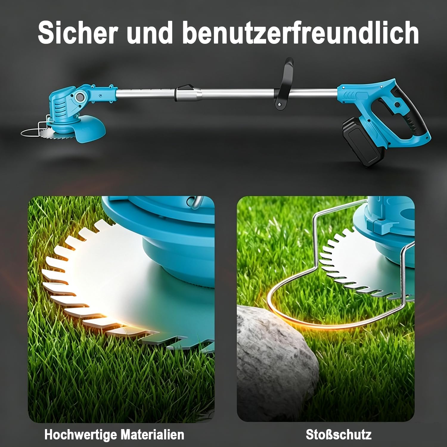 Rasentrimmer mit Akku,Akku-Rasentrimmer für Makita-Akkus mit 4 Klingentypen | 4-in-1 Elektrischer Freischneider 2 x 2,0 Ah Batterien und Ladegerät,Akku Motorsense Rasenkantenschneider für Garden Trimmen