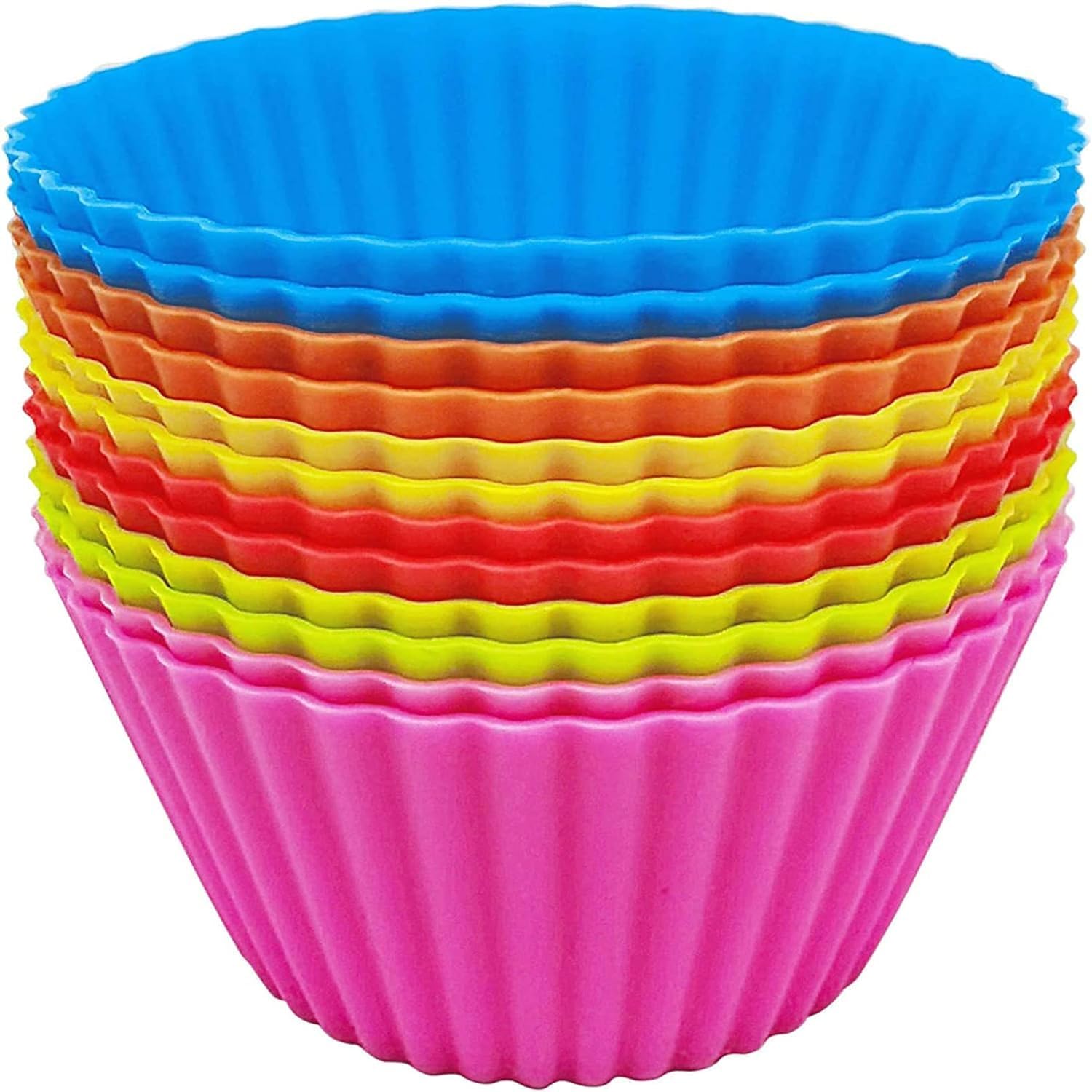 12 Packs Silicone Baking Cups,12Pack Cups,Reusable Cupcake Liner,Non-Stick Cake Molds Muffin Liners,Food-Grade Safe BPA Free Silicon Cups 6 Colors