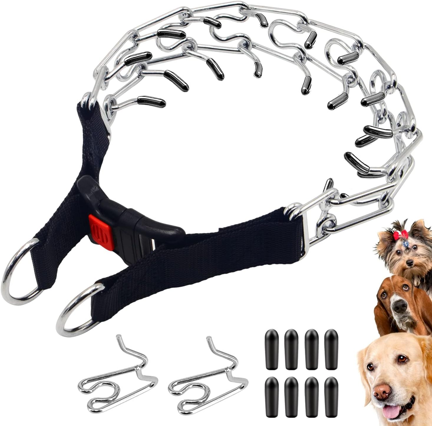 Dog Prong Collar, Adjustable Stainless Steel Links with Safety Rubber Tips, Durable Dog Pinch Training Collar Chain for Small Medium…