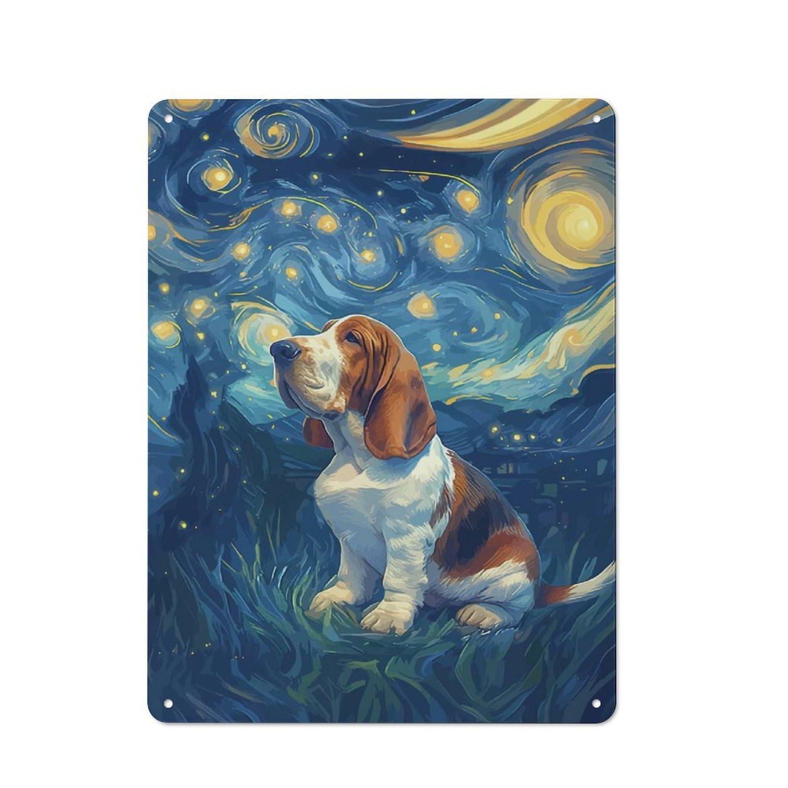 Junmoney Style-12 Starry Night Bastet Hound Cafe Metal Sign 40X30cm, Shop Front Style Restaurant Wall Art For Takeaway, Bar, Kitchen Or Counter Area