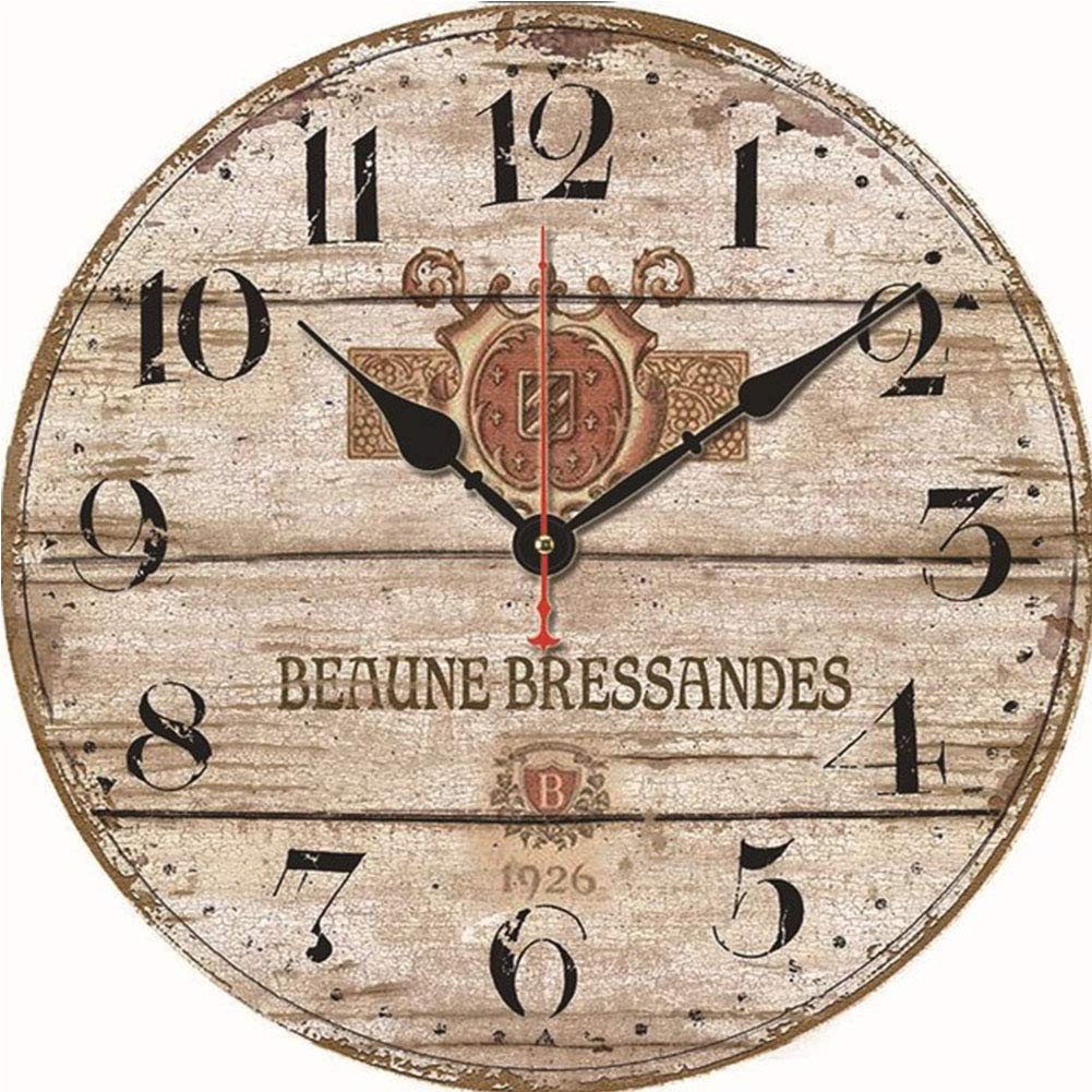 VHKJewE Wall Clock Roman Numeral Wood Round Multicolor(G)