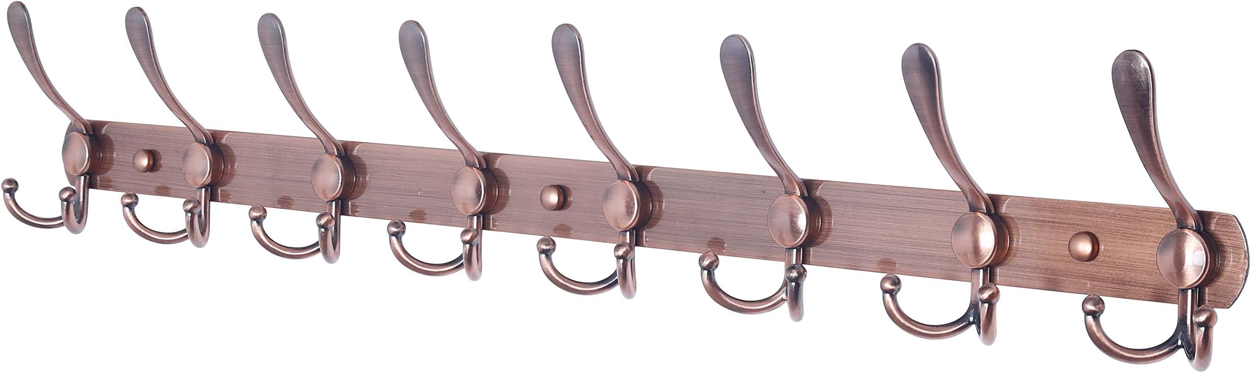 Dseap Coat Rack Wall Mounted - 8 Tri Hooks, Heavy Duty, Stainless Steel, Metal Coat Hook Rail for Coat Hat Towel Purse Robes Mudroom Bathroom Entryway, Red Antique Copper