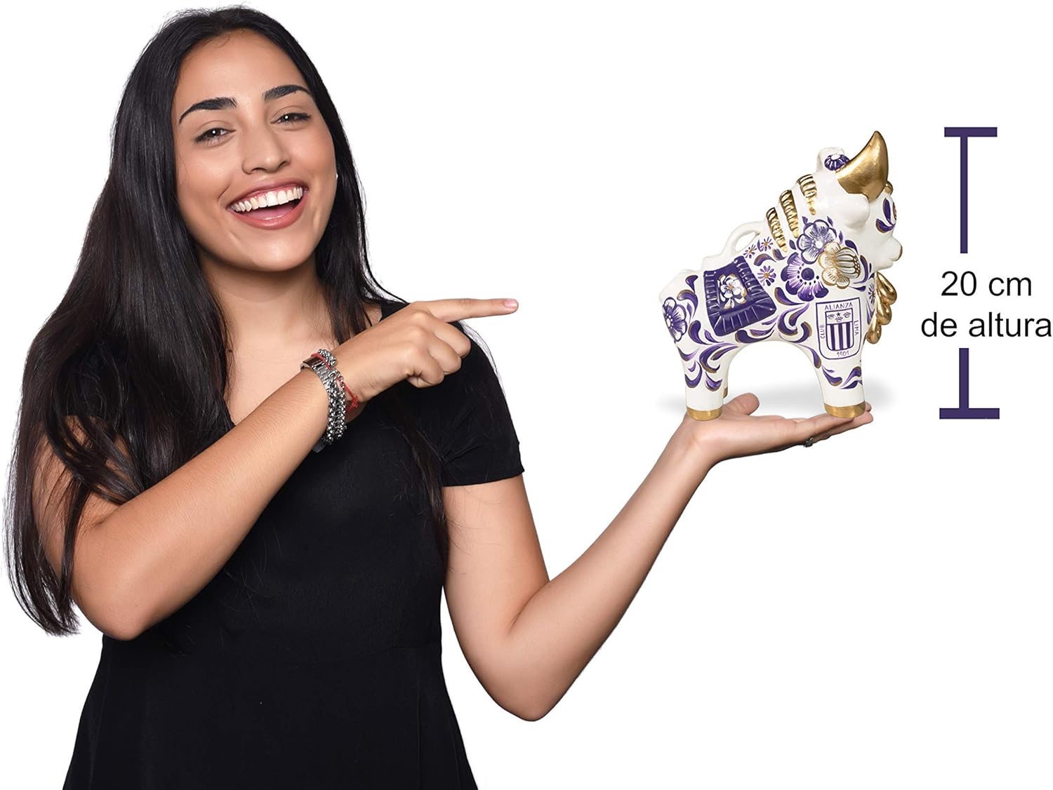 Potrillo de Pucará Azul y Blanco - Club Alianza Lima (20 cm de altura) - hecho a mano en Perú