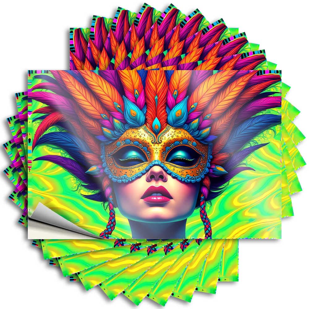 Fzfn Colour Lettering Sticker Hard Coastal Colorful Feathered Mask: A Vibrant Artwork For Checkered - Decorations For Room Easy Peel Removable(12X18cm)
