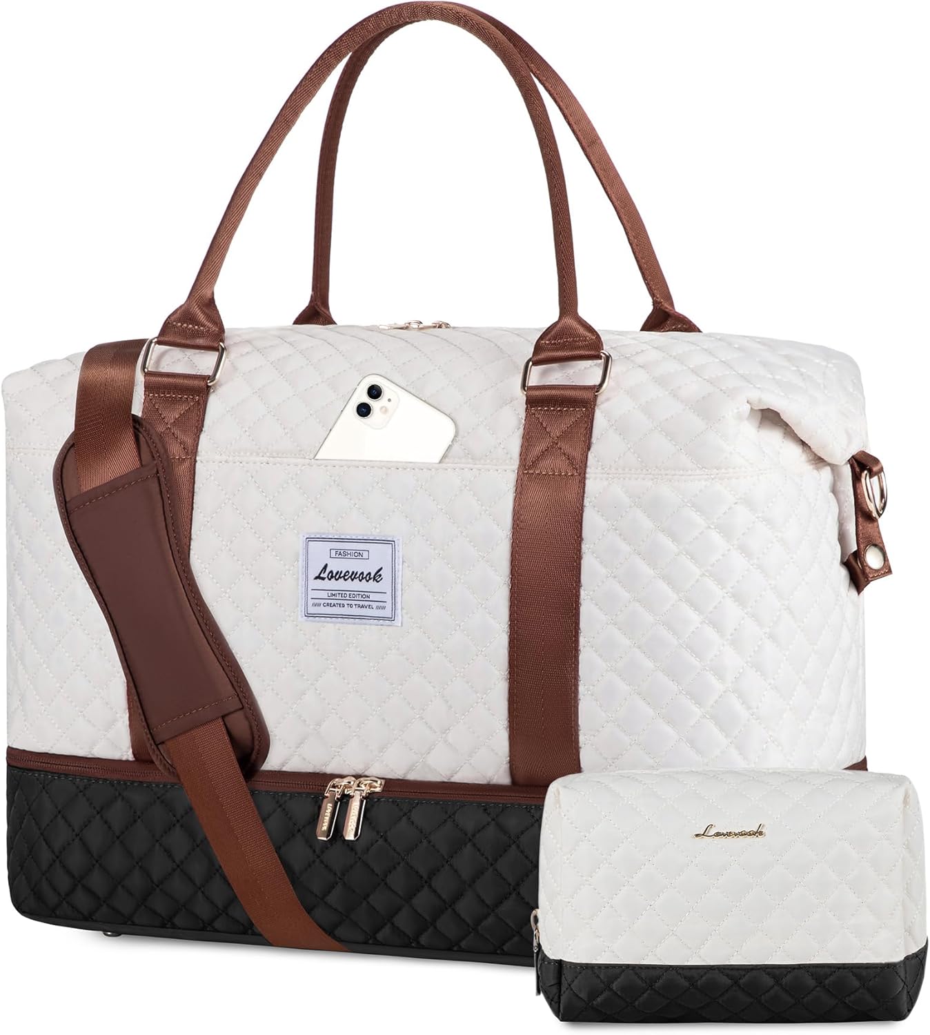 LOVEVOOK Travel Bags for Women Weekend Overnight Carry On Duffel Bag with Shoe Compartment Hand Cabin Luggage Holdall for Ryanair EasyJet Maternity Hospital Bag Large Gym Sports Bag for Vacation