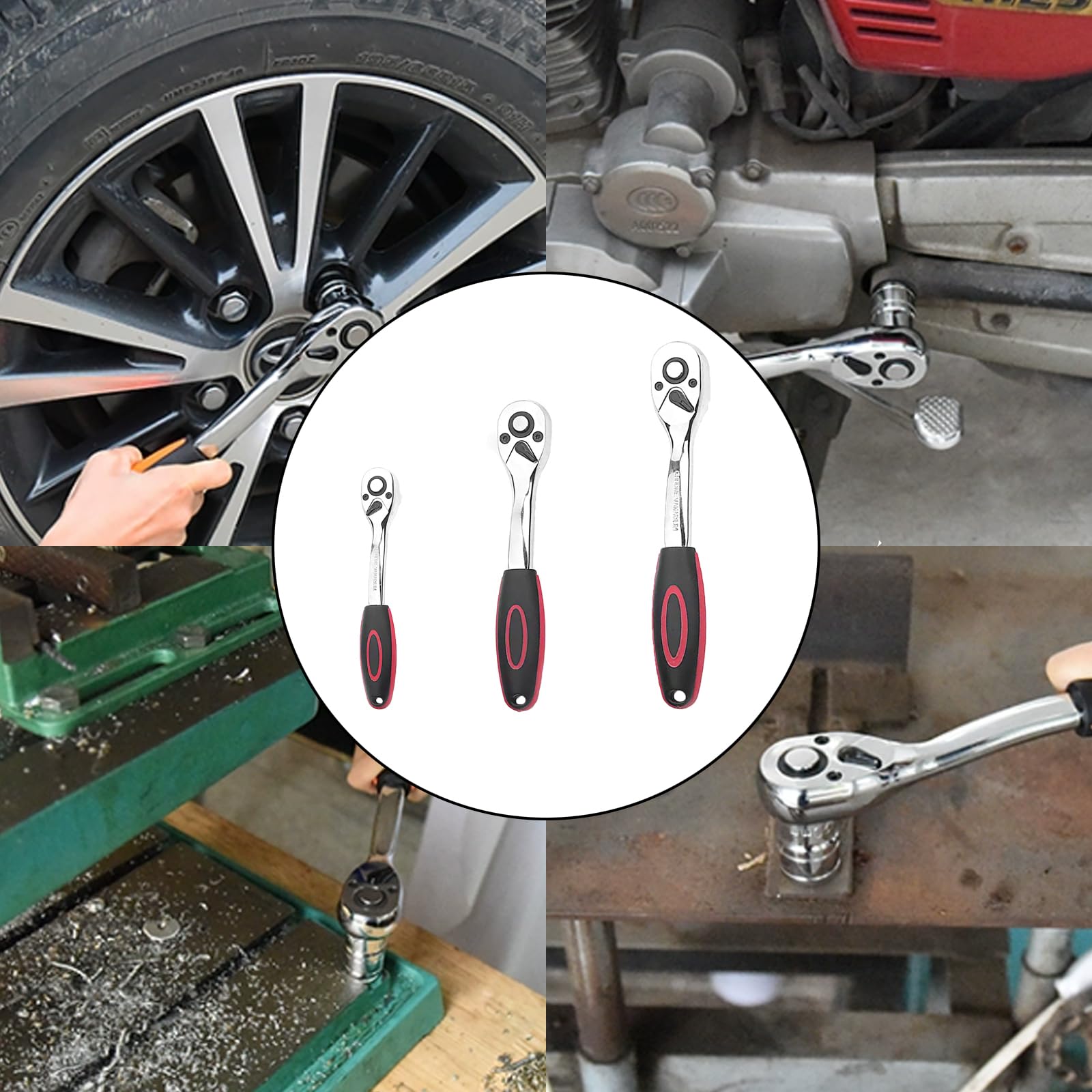DYOUen 3 Stück Umschaltknarre 1/4 zoll, 3/8 zoll, 1/2 zoll Ratsche Knarre Antrieb 72 Zähnen Feinverzahnte mit Ergonomischem Griff