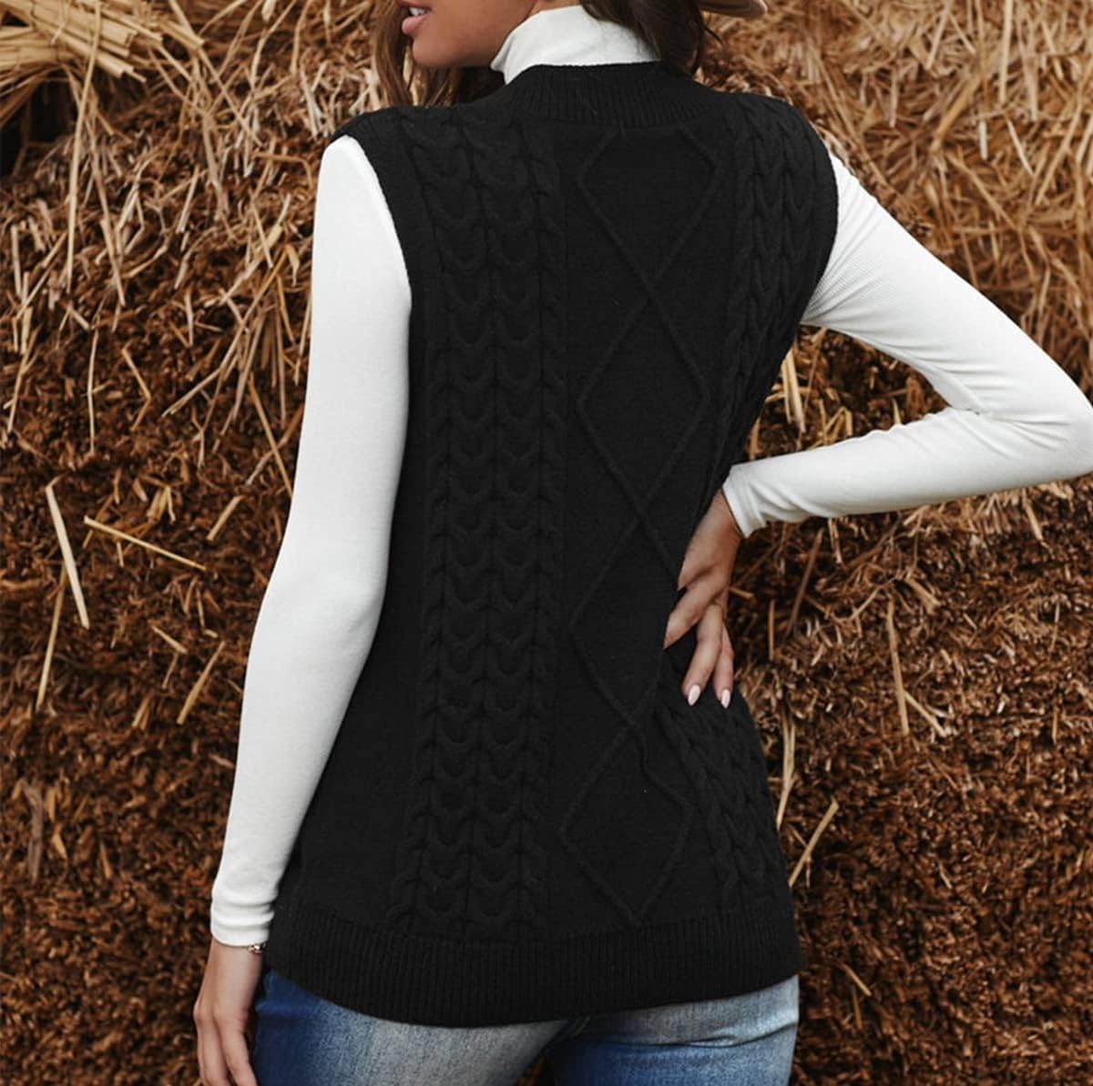 Hyipels Women's Sweater Vest,Long Cable Loose Knitted Sleeveless V Neck Casual Sweaters Tank Top S~XL - Image 3