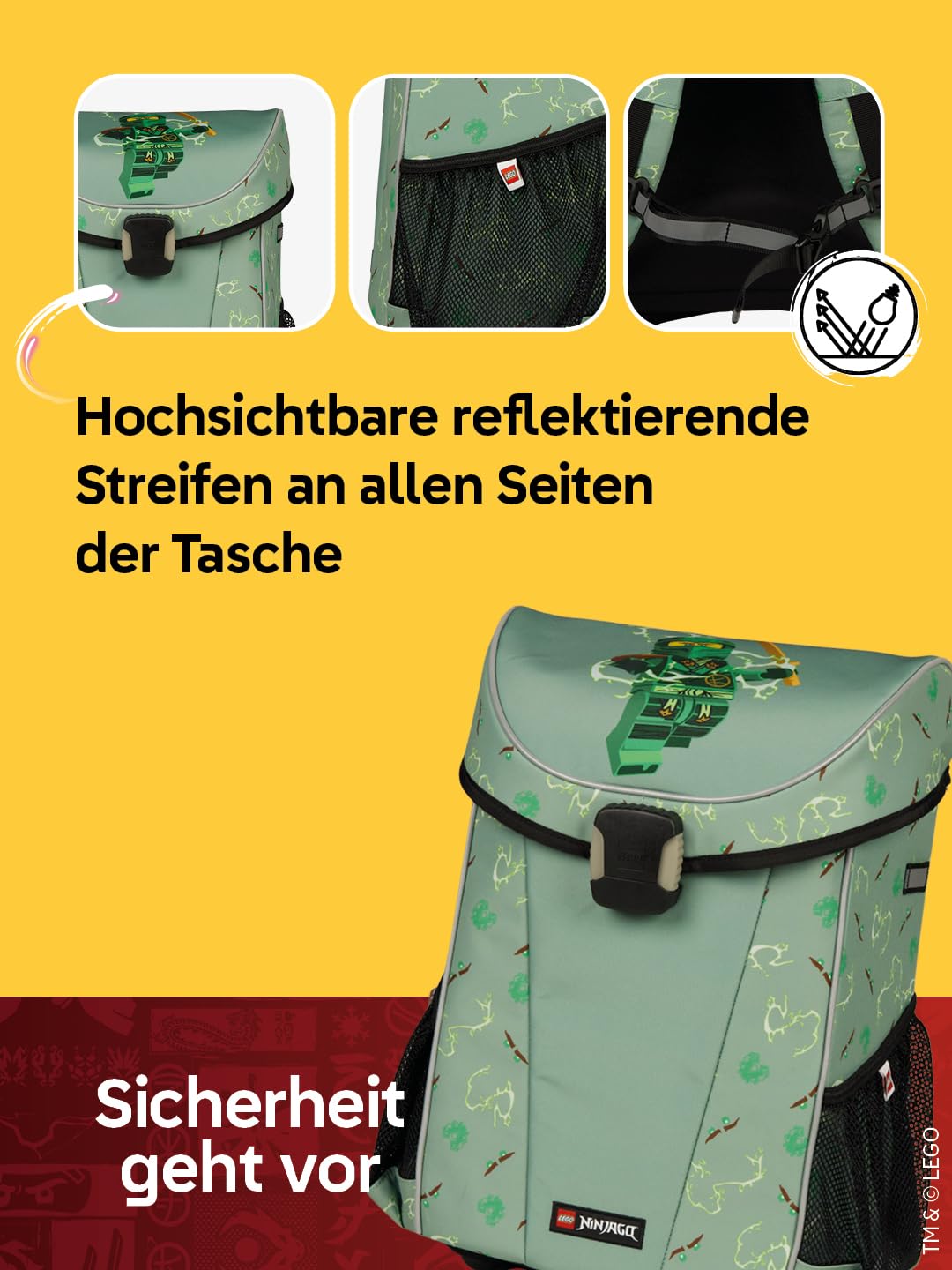 LEGO® NINJAGO® Schulranzen Jungen 1. Klasse Spinjitzu Master – 3-teiliges Easy Light Schulranzen Set mit Rucksack, Federmäppchen Junge & Turnbeutel – leicht & reflektierend