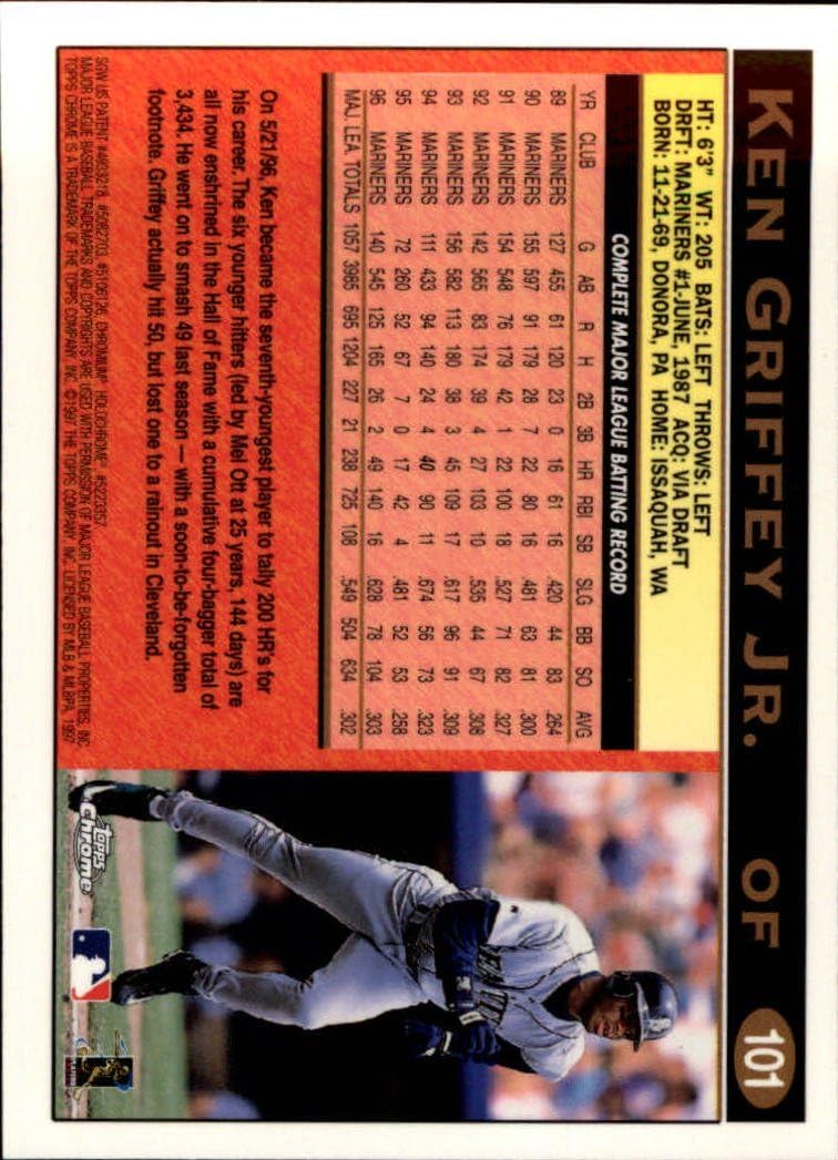 1997 Topps Chrome Baseball Card #101 Ken Griffey Jr.
