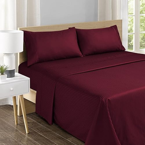 Miniatura 5 de Feather & Stitch - Juego de sábanas de damasco de 500 hilos, 4 piezas, 100% algodón suave, transpirables, bolsillos profundos de 18 pulgadas, tejido