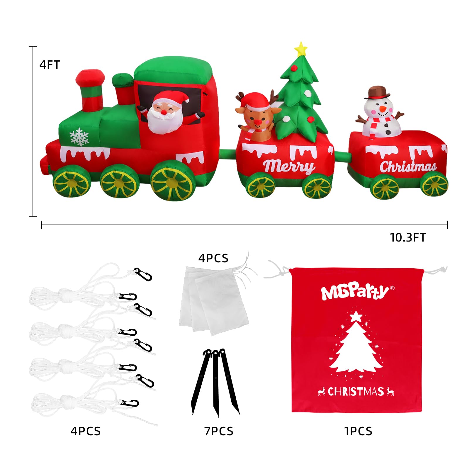 Train Gonflable de Noël de 3 m avec Père Noël, Renne, Bonhomme de Neige, trésor de Noël, lumières LED intégrées, décoration de Noël pour fête de Noël, Vacances, Jardin, pelouse, Cour