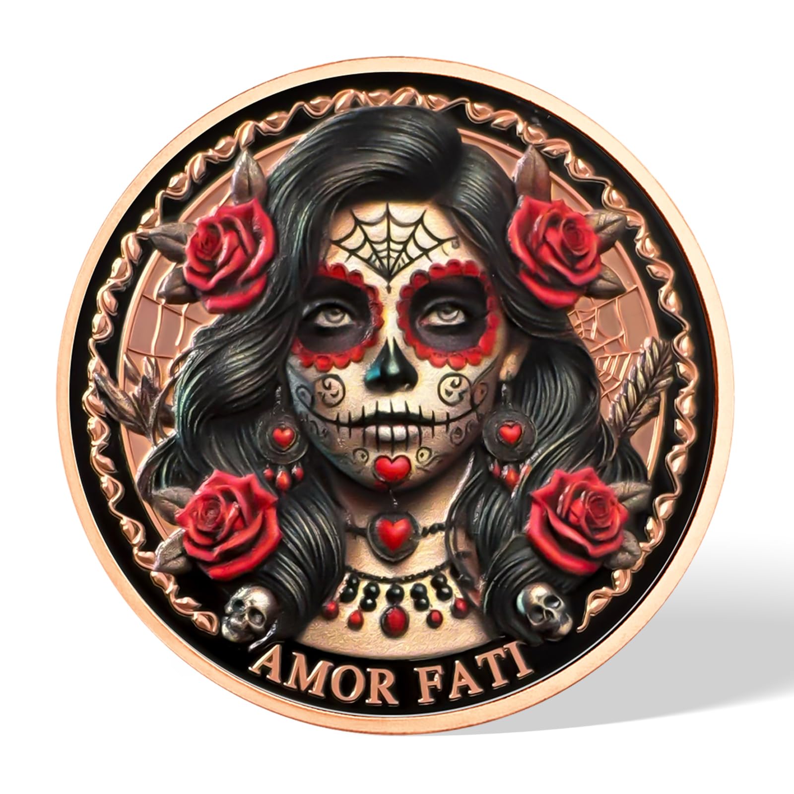 AtSKnSK Memento Mori Moneda – Rosas Calavera Moneda para mujer, recuerdo y regalo para hombre y mujer