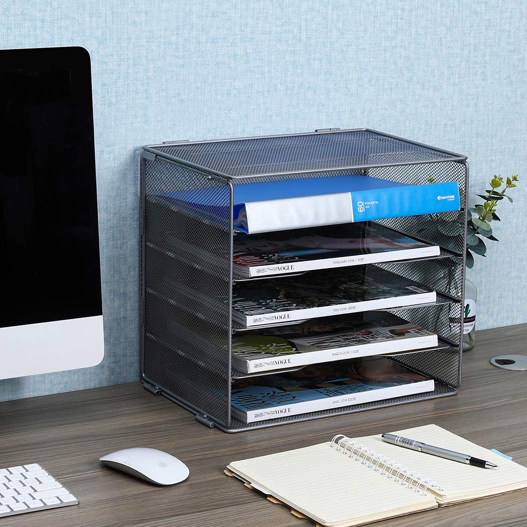 EasyPAG 5 Fächer A4 Metall Büro Schreibtisch Organizer Dokumentenhalter Aktenablage Zeitschriftenhalter Briefablage Papier Magazin Organisator,Silberfarben