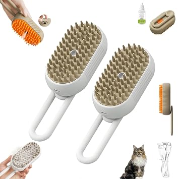 2025 New Chevaroo Horse Steam Brush, 3-In-1 Chevaroo Grooming Brush Horses,Self-Cleaning Silicone Bristle Head 360 Rotating Pet Steam Brushes For Horses Pets2PC-B