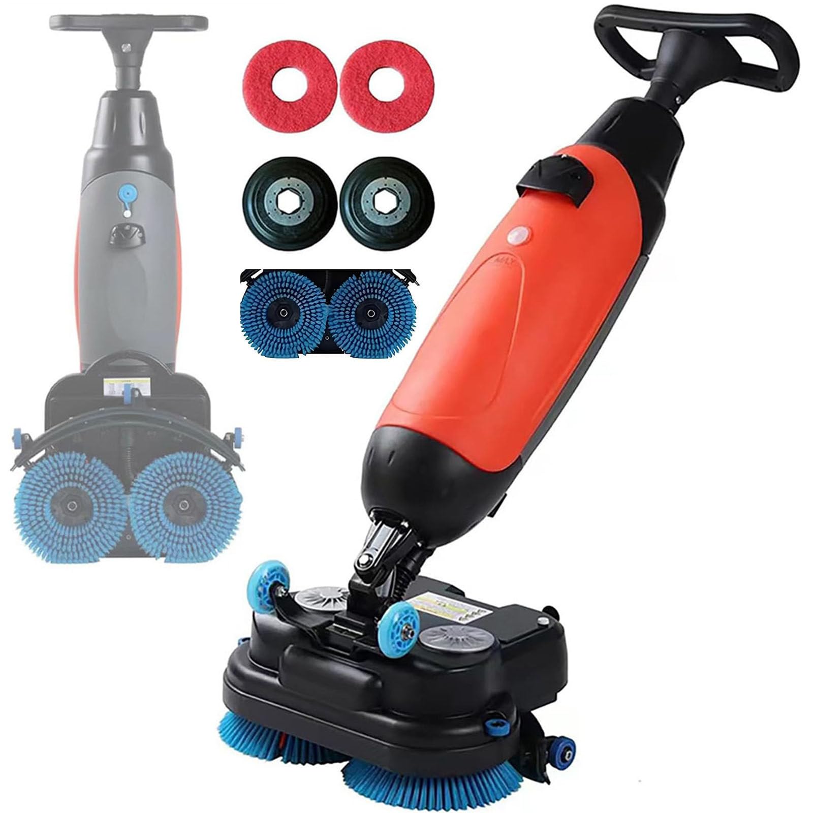 Polisseuse de sol électrique légère de 43,2 cm, double brosse, tête rotative à 360°, couverture de 13 000 m²/h, pour sols en bois/carreaux/marbre/ciment, rouge