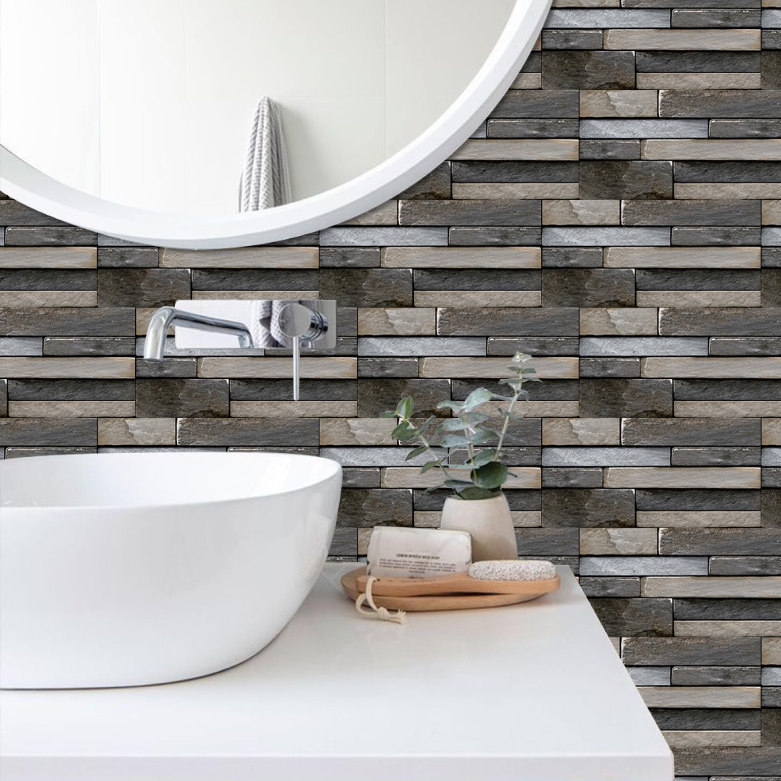Baldosas Adhesivas Brillo Retro Marrón Gris Suelo Vinilo Autoadhesivo Vinilo Impermeables Panel Revestimiento Ducha para Baño Cocina Gabinete Muebles Decoración Azulejos Adhesivos 30x15cm /24 Piezas