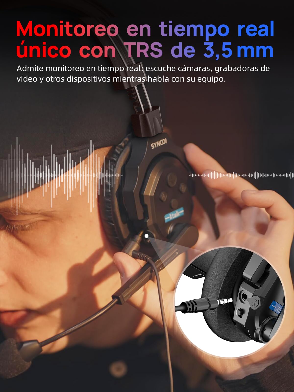 SYNCO Auriculares Intercomunicadores Inalámbricos, XTALK X5 2.4GHz Auriculares Inalámbricos Full Duplex con Comunicación de 24H 350M, Sistema de Intercomunicación con Monitoreo en Tiempo Real