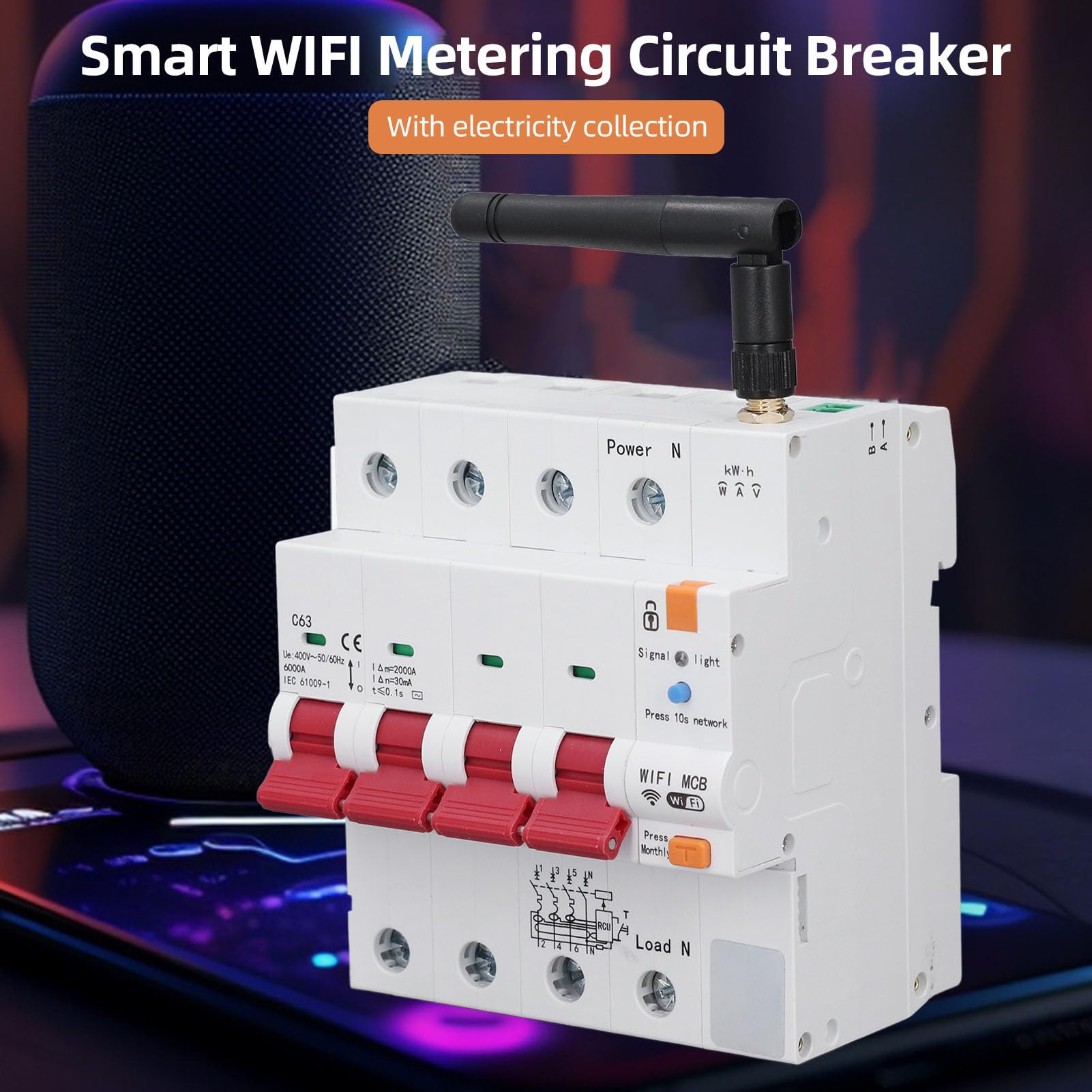 Smart Circuit Breaker Wifi Sicherungsautomat 4P 63A Tuya Schutzschalter | AC400V App Wlan Schalter mit MCB Zeitschaltuhr, FI Schutzschalter Hutschiene Mit Kurzschluss, Über, Unterspannungsschutz
