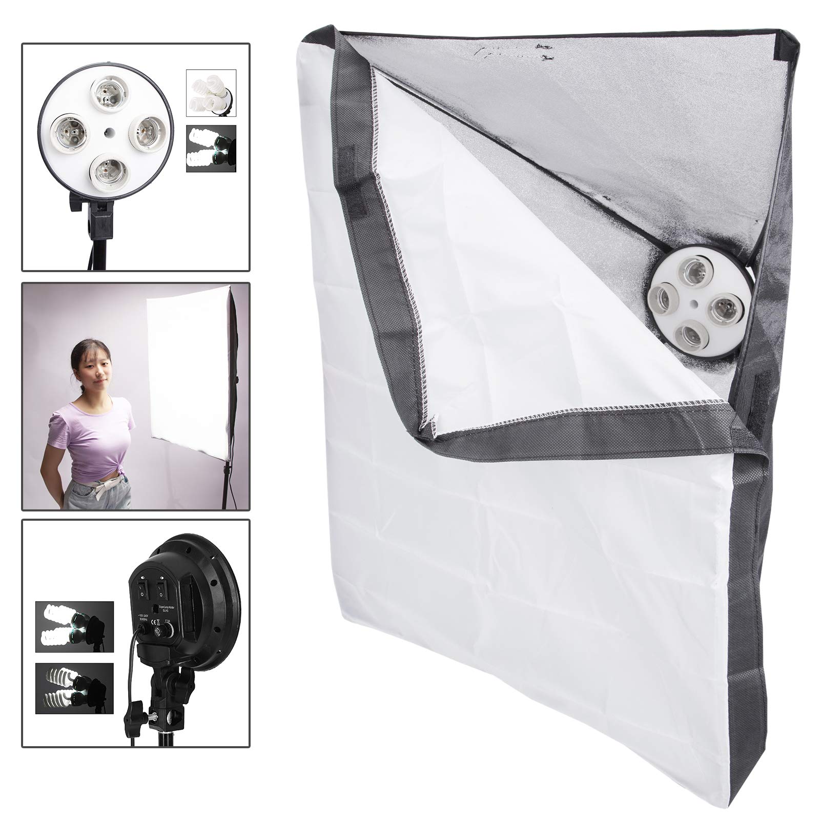 PYXEL STUDIO Iluminación Fotográfica Softbox Kit, Sistema de Montaje de Estudio Fotográfico, con 12 Bombillas 135W, 3 Softboxes, 3 Trípodes, Kit de Iluminación Profesional para Retratos y Video