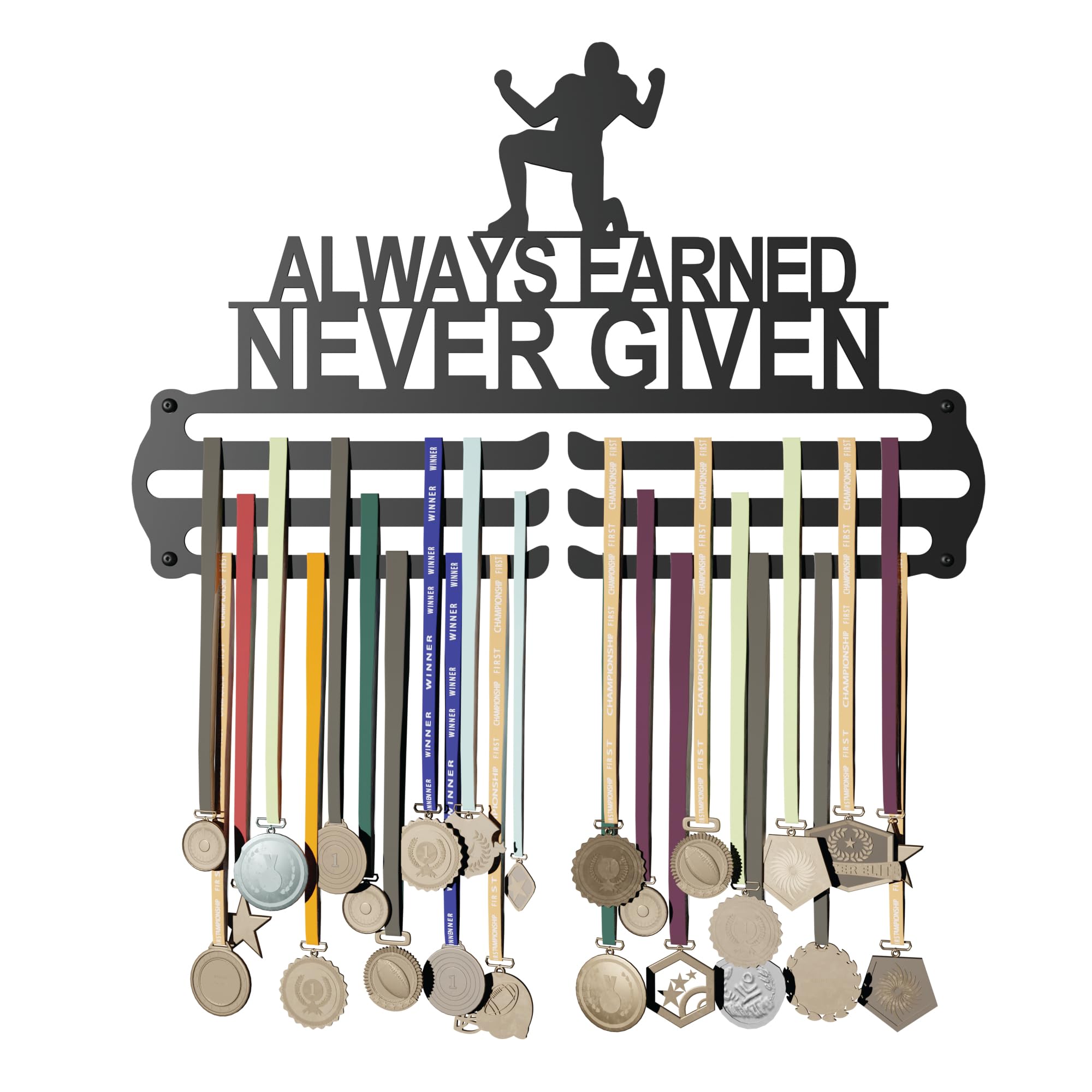 Glory Medal Hangers - Always Earned Never Given Medal Holder - Large Metal Wall Display - Holds Up to 90 Medals - Black, Glossy Finish - Perfect for Kids and Athletes (B0D9MBP2LZ) Amazon Price History, Amazon Price Tracker