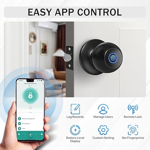 Miniatura 4 de Cerradura de puerta de huellas dactilares, perilla inteligente de puerta de huellas dactilares, cerradura de puerta biométrica con control de