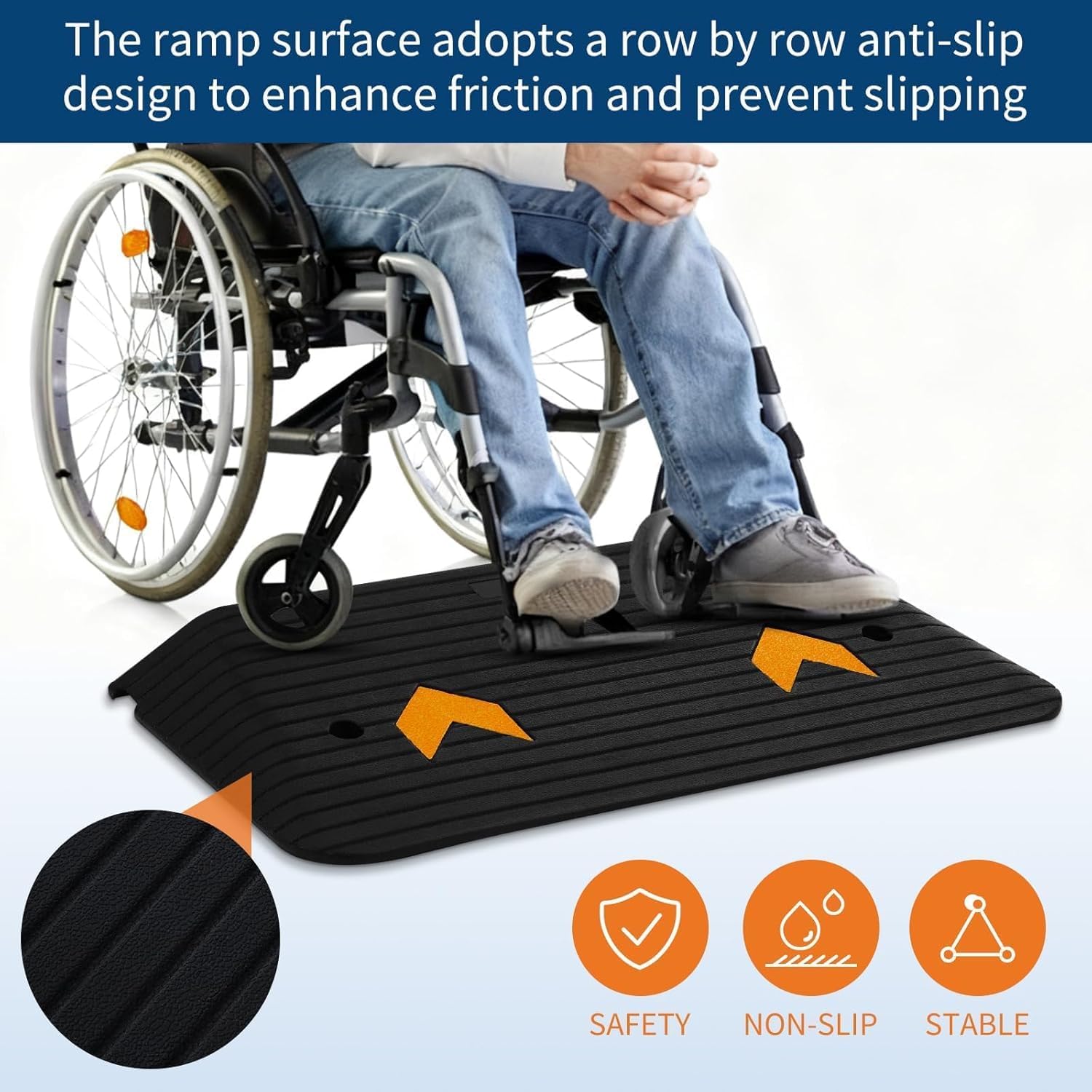 3.5" Rise Threshold Ramp Doorway, Rubber Power Wheelchair Ramp, 33000lbs Load Capacity, Non-Slip Surface Rubber Solid Threshold Ramp, Portable Driveway Curb Ramp for Wheelchair Scooter