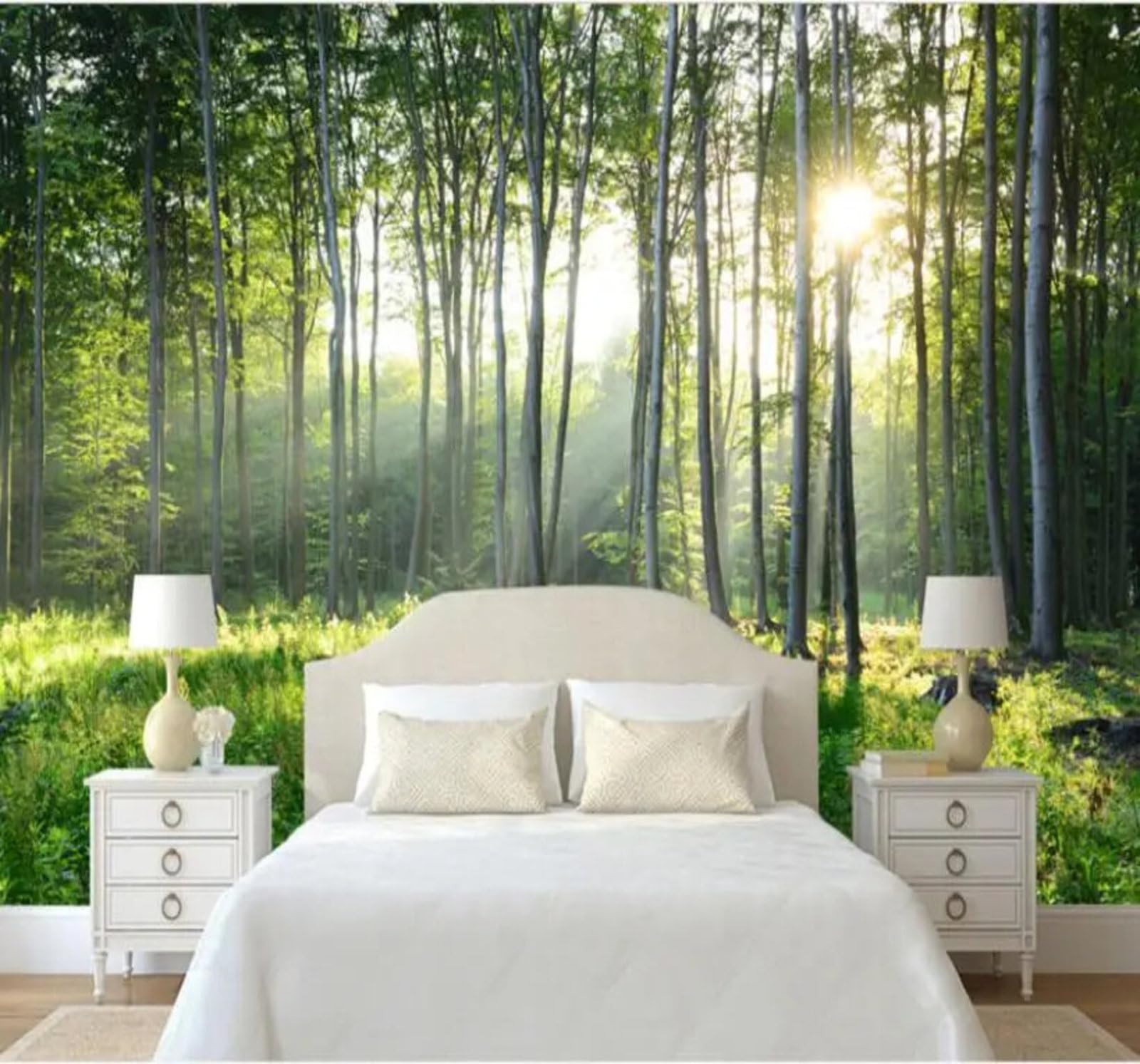 Xlming 400Cm×280Cm(B×H) Fresh Three Dimensional Green Forest Sunlight 3D Wallpaper Premium Textured Silk Study Dining Living Room Bedroom Sofa Tv Wall Easy Install-400Cm×280Cm