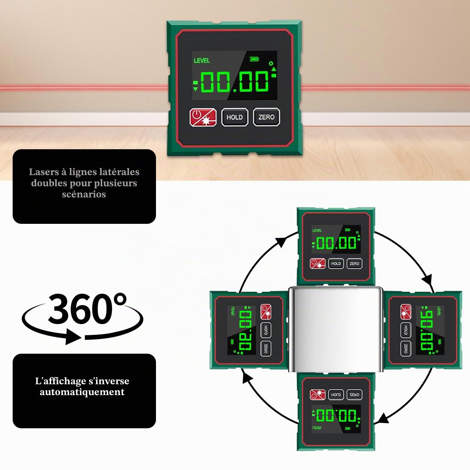 Niveau Electronique,Inclinomètre Numérique avec Écran LCD,Aimant 4 Faces | avec Fonction Laser Base et Magnétique Forte,Niveau Électronique Inclinometre Numérique pour Menuiserie, Construction