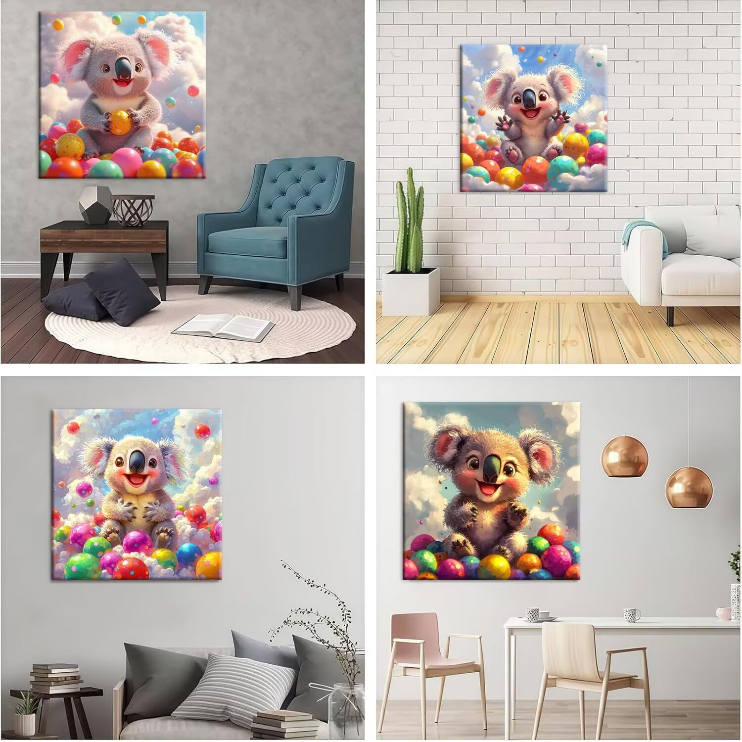 5D Diamond Painting Süße Koala, Diamant Malerei Erwachsene 50x50cm w-465 | 4 Pack Diamond Painings Erwachsene, 5D DIY Diamant Malerei Mosaikherstellung für Relaxation and as a Wall Deko Geschenk
