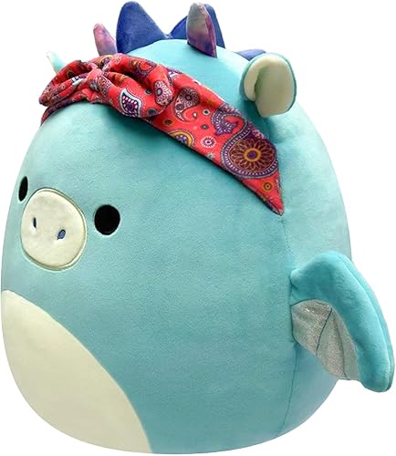Miniatura 2 de Squishmallows Original Tatiana - Dragón verde azulado de 14 pulgadas con bandana roja, peluche oficial de Jazwares grande y ultrasuave
